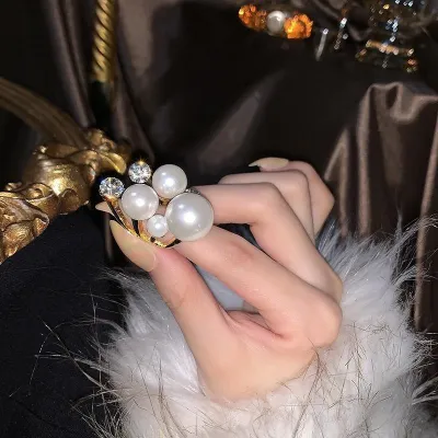 Vintage Pearl Zircon Adjustable Finger Ring